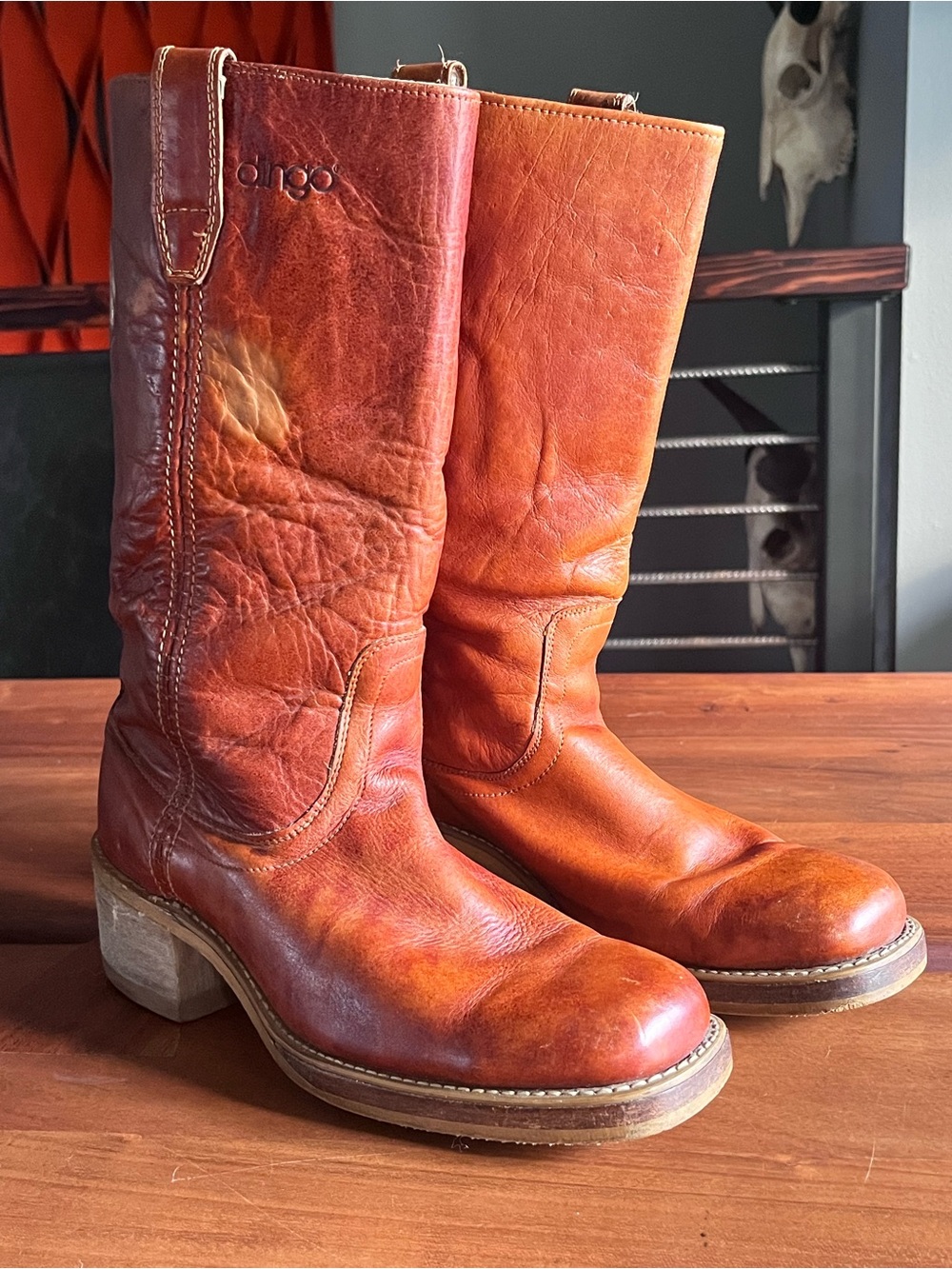Vintage Dingo Acme Campus Mens 8D Brown Chunky Stacked Heel Leather Boots USA 70